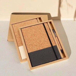 eco friendly notebook gift set with cork notebook pen and gift box