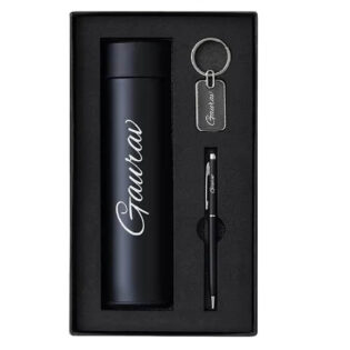bottle pen and keychain gift set in premium black gift box