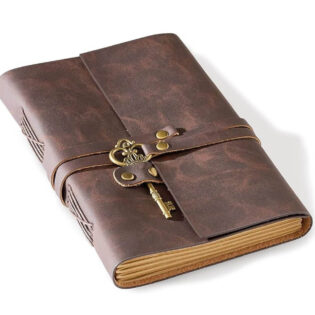 vintage leather journal with antique metal lock and handmade pages