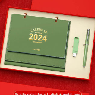 corporate gift set with notebook pen bottle and desk calendar in premium gift box