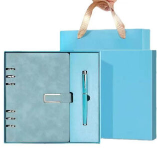 Blue A5 notebook gift set with metal pen and premium presentation box for corporate gifting