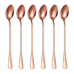 rose gold stainless steel cutlery set with long handle spoons