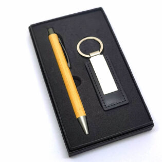 Wood Pen and Leather Keychain