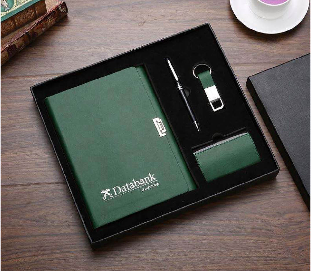 Executive Green Notebook Gift Set with Pen & Keychain executive green notebook gift set with pen keychain and card holder for corporate gifting