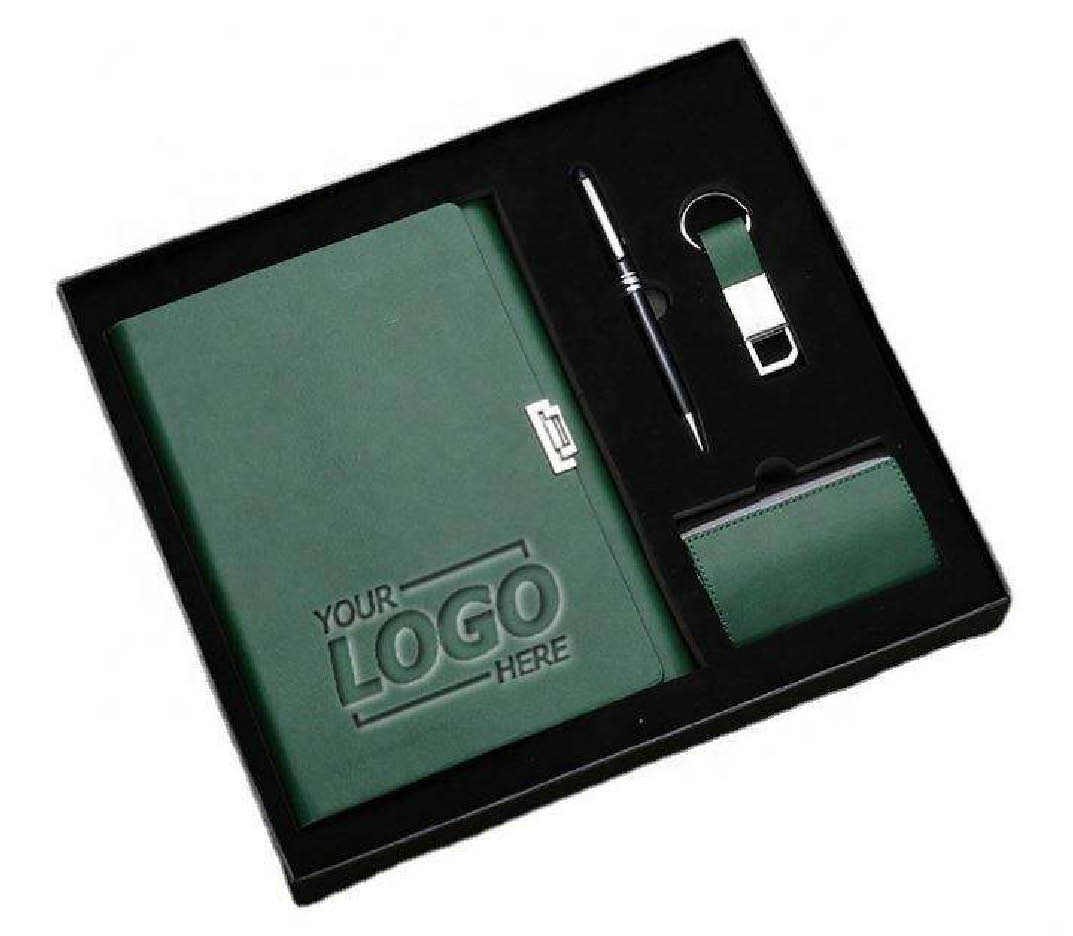 Executive Green Notebook Gift Set with Pen & Keychain executive green notebook gift set with pen keychain and card holder for corporate gifting