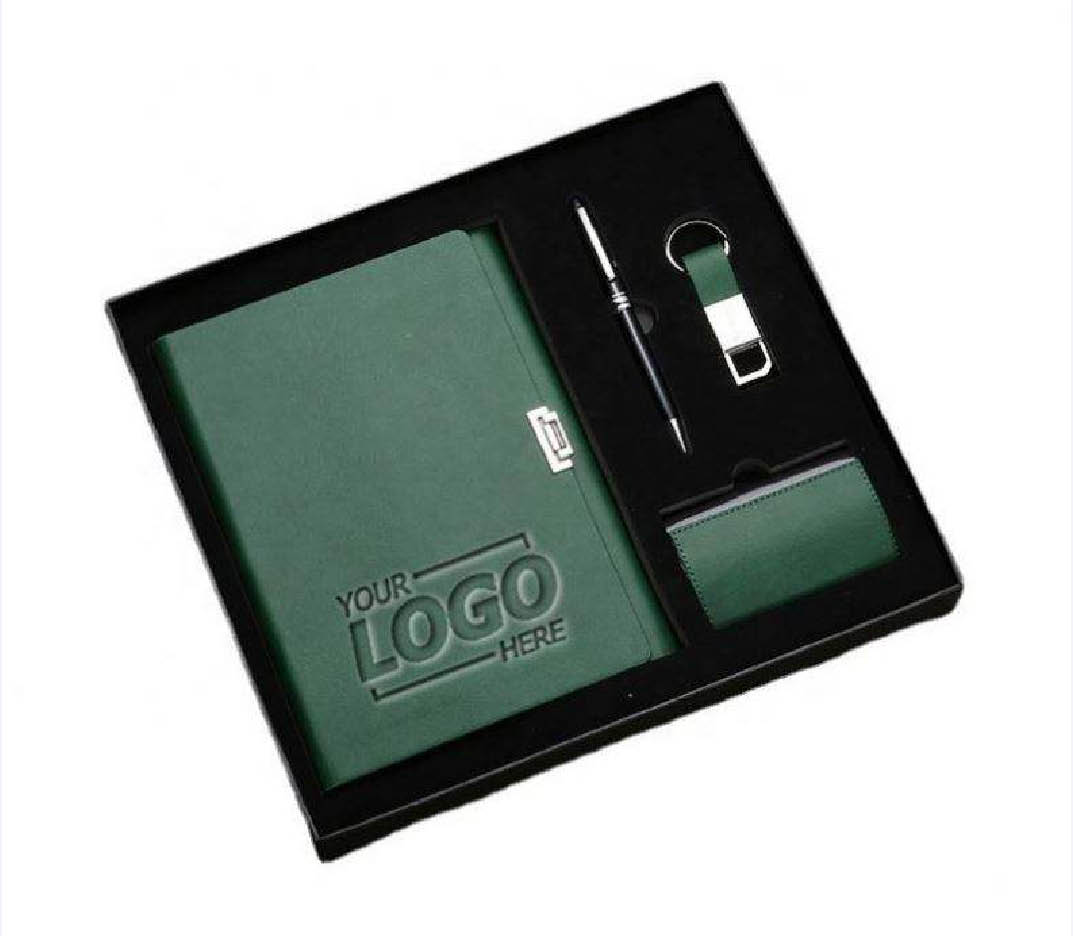 Executive Green Notebook Gift Set with Pen & Keychain executive green notebook gift set with pen keychain and card holder for corporate gifting