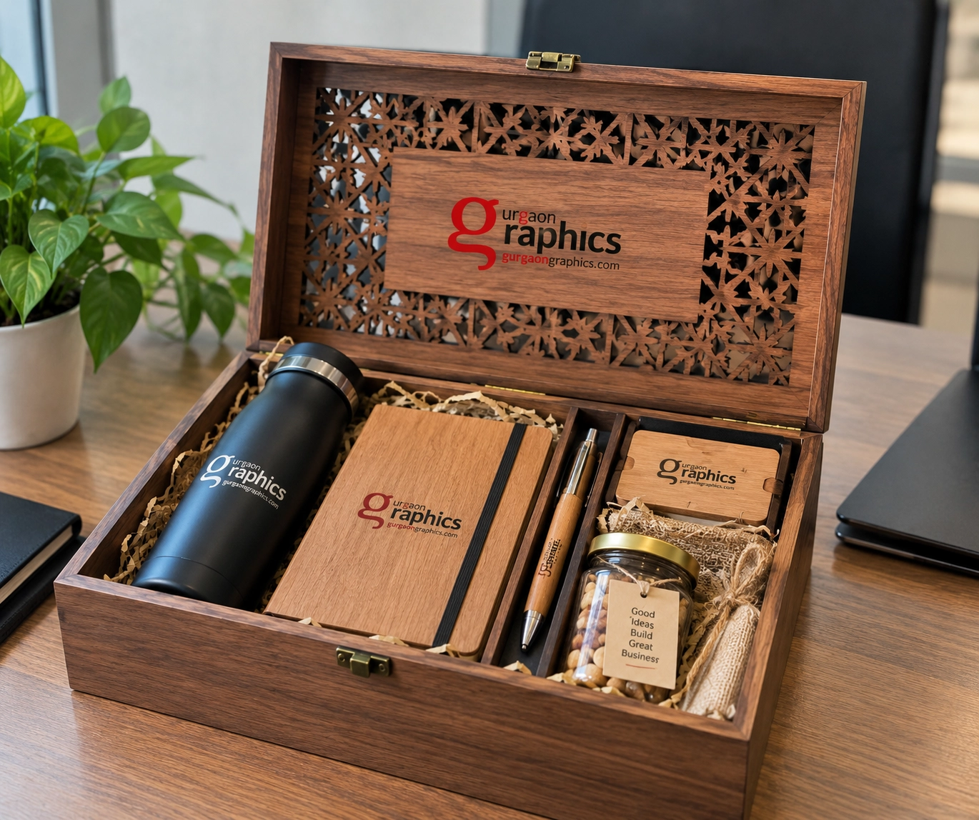 Customized wooden corporate gift with company logo