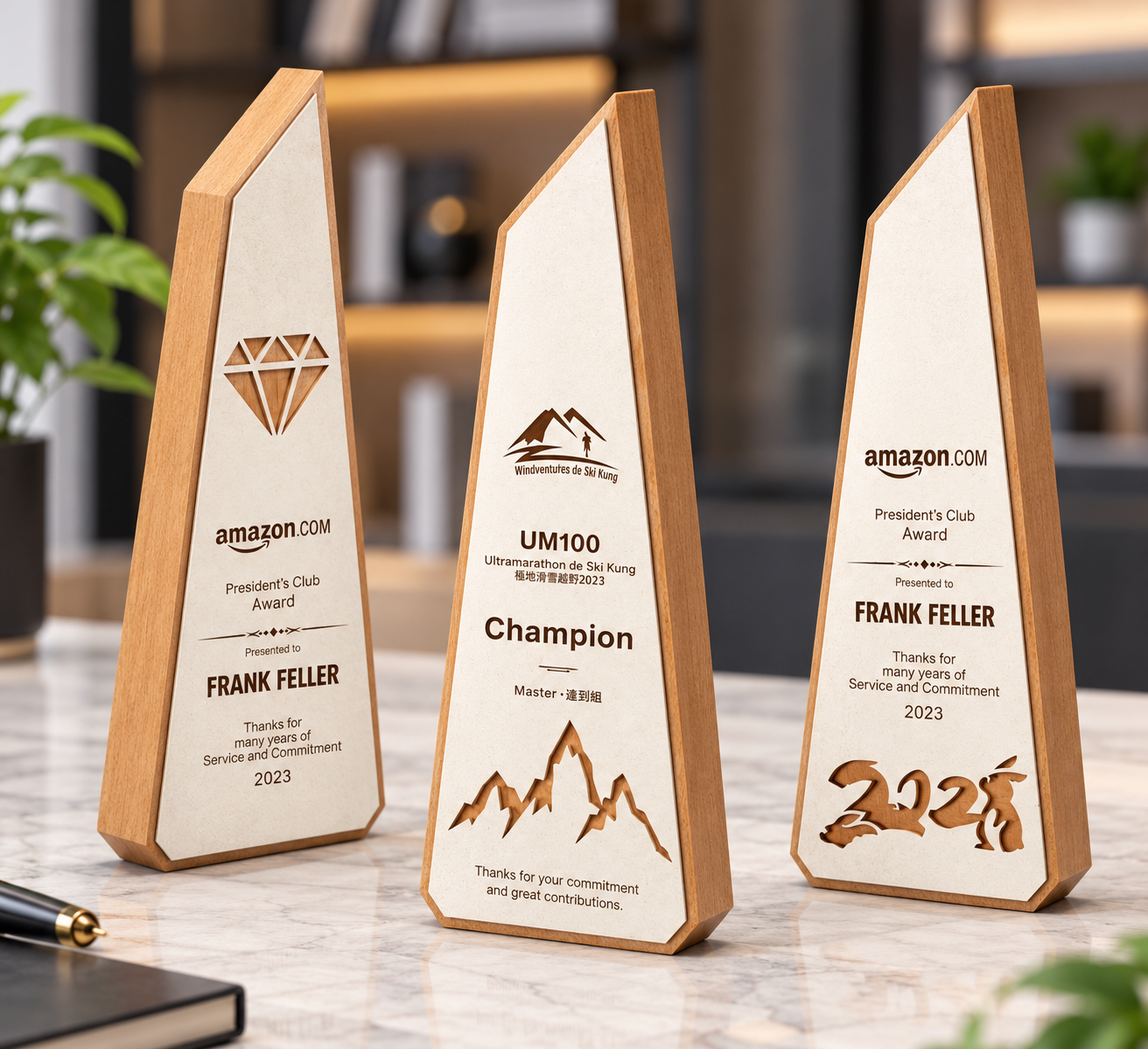 Customized wooden award plaque for corporate event