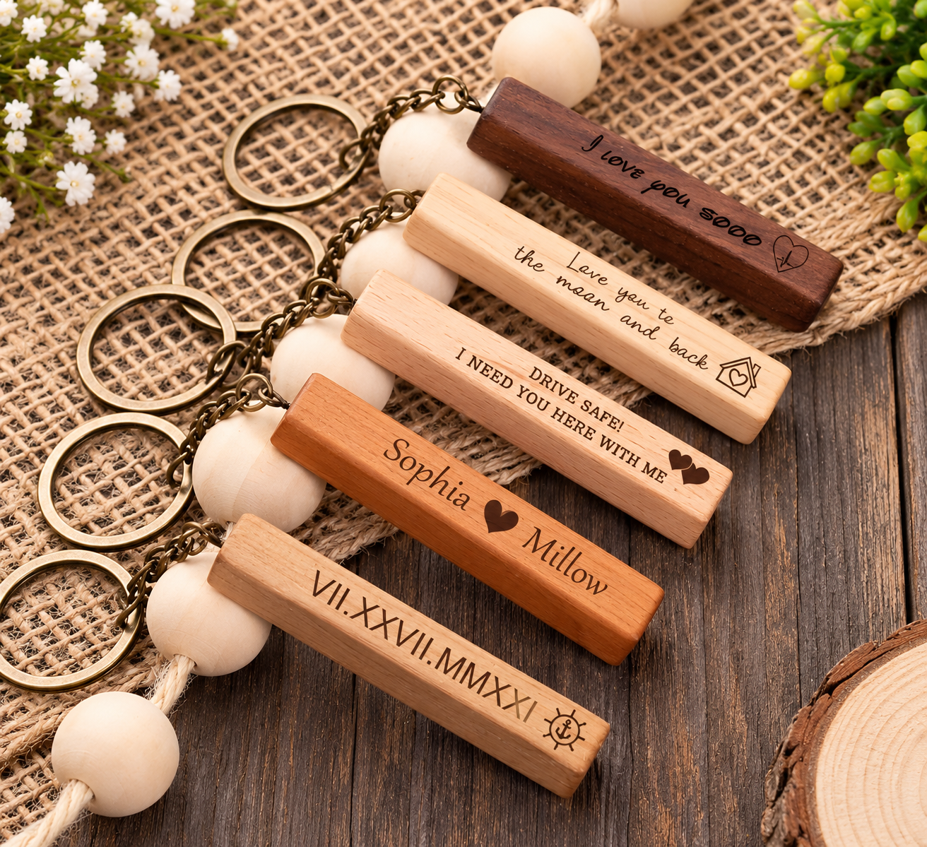 Wooden pen stand with company logo