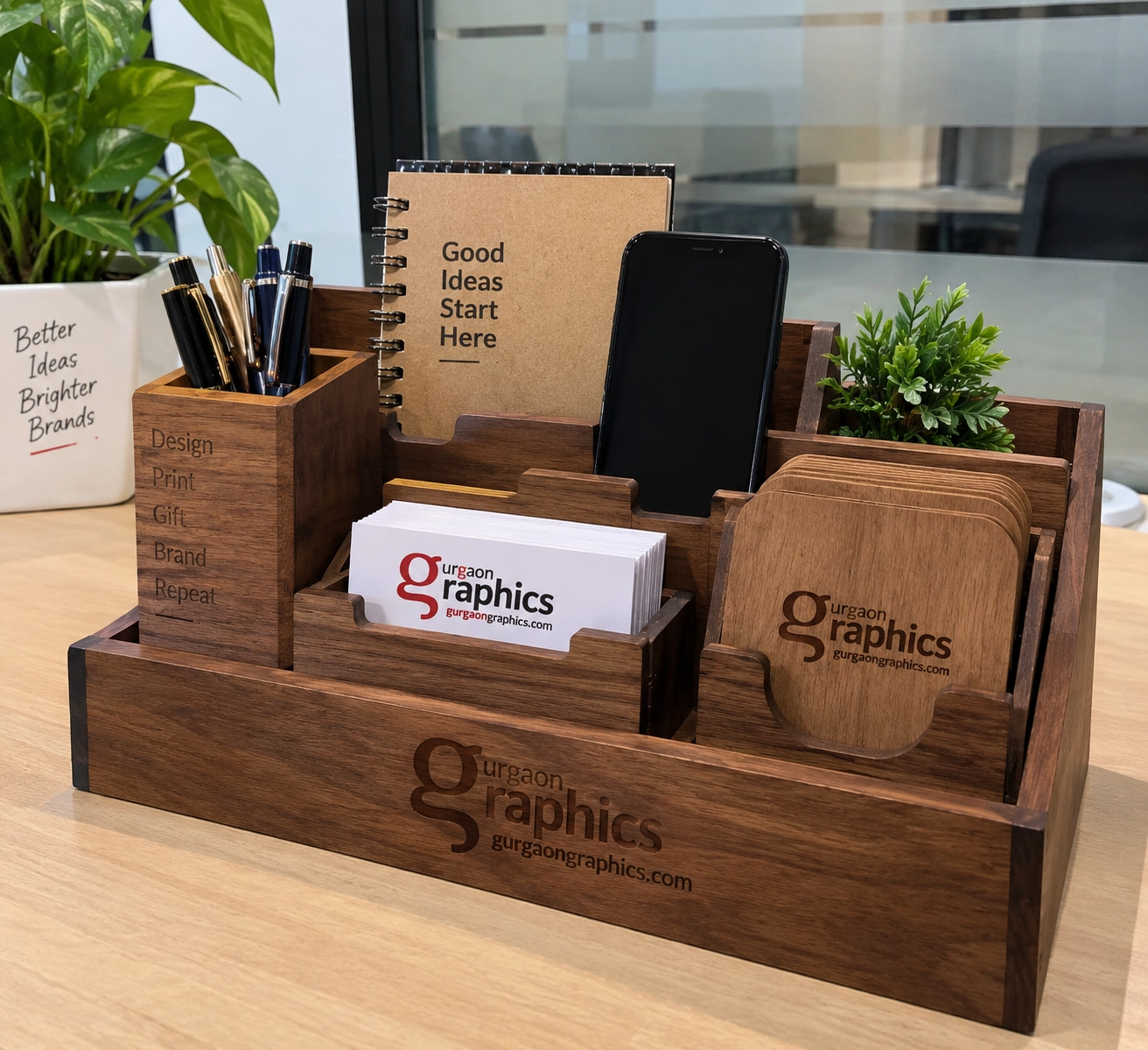 Wooden desk organizer corporate gift in Gurgaon