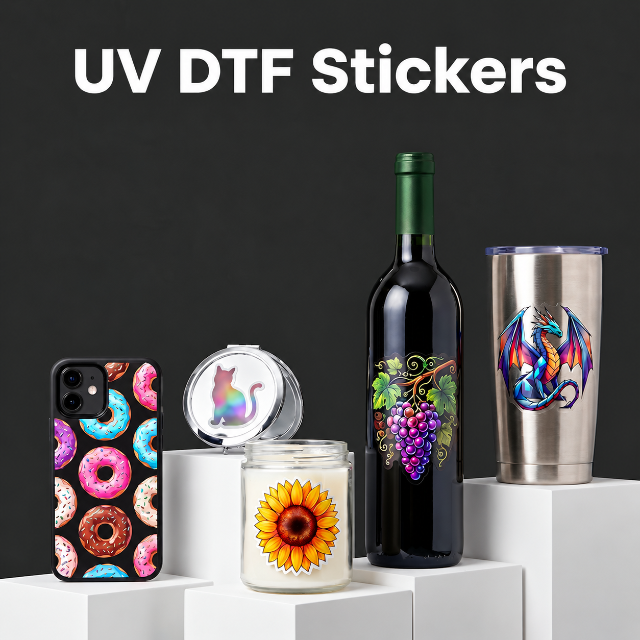 UV DTF printing on customized glass bottle with colorful design